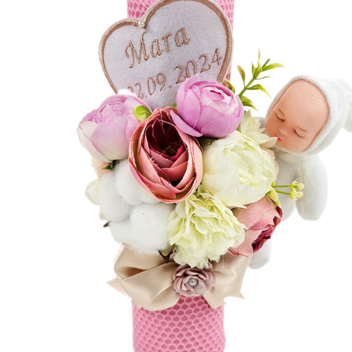 Lumanare Botez din Ceara, model "Mara si Ingerasul Pazitor", culoare Roz , marca LoreBebe ® - imagine 2
