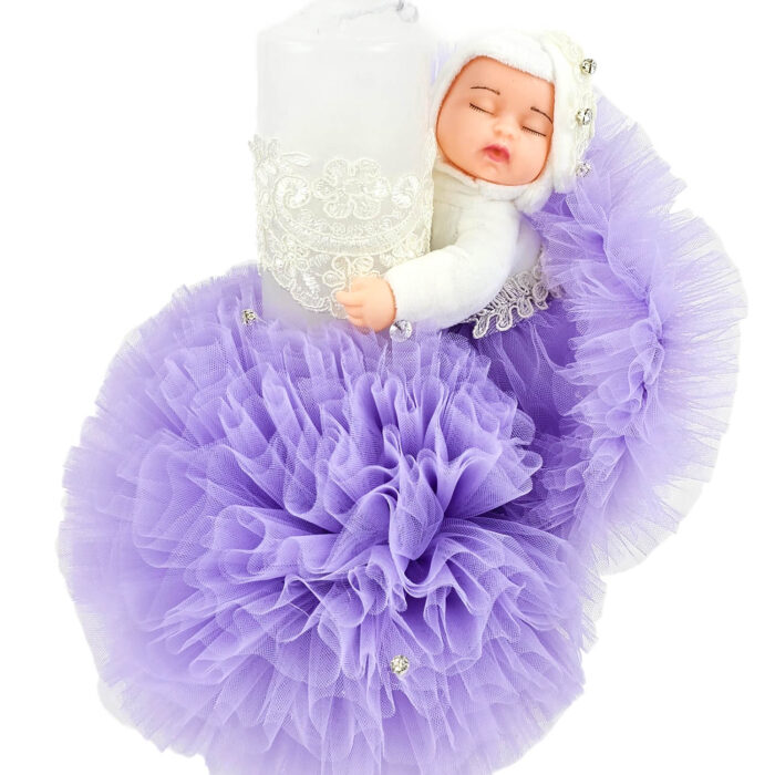 Lumanare Botez din Ceara, model "Bebelus Somnoros", culoare Mov, marca LoreBebe ® - imagine 2