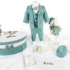 Set Botez "Ursuletul Fericit", format din Trusou Complet, Lumanare si Tinuta Eleganta, model Ursulet, 17 piese, pentru Baieti, culoare Verde, marca LoreBebe ® - imagine 2