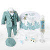 Set Botez "Micul Paradis", format din Trusou Complet, Lumanare si Tinuta Eleganta, model Ursulet, 16 piese, pentru Baieti, culoare Verde, marca LoreBebe ® - imagine 2