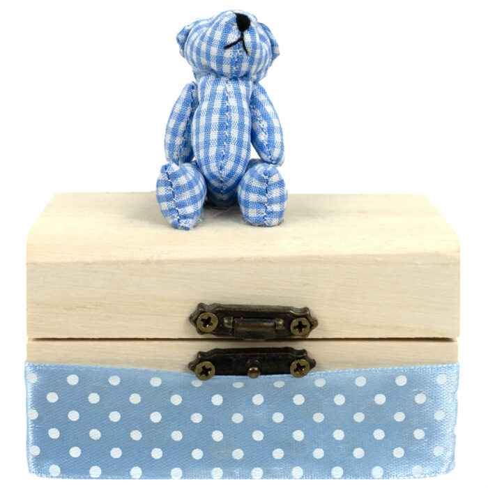 Cutie Prima Suvita din Lemn, model "Ursulet in Carouri", culoare Bleumarin, marca LoreBebe ® - imagine 2