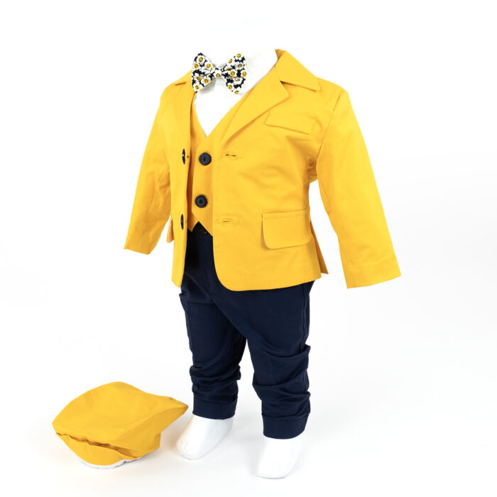 Costum Botez "Alfie", cu Chipiu si Papion, 6 piese, pentru Baieti, culoare Galben, marca LoreBebe ® - imagine 2