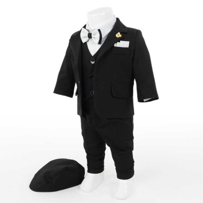 Costum Botez "Daniele", cu Chipiu si Papion, 6 piese, pentru Baieti, culoare Negru, marca LoreBebe ® - imagine 2