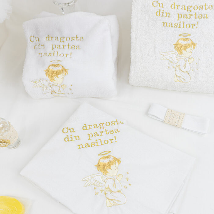 Set Botez "Alb ca Zapada", format din Trusou Complet, Lumanare si Tinuta Eleganta, model Ingeras, 12 piese, pentru Fete, culoare Alb, marca LoreBebe ® - imagine 2
