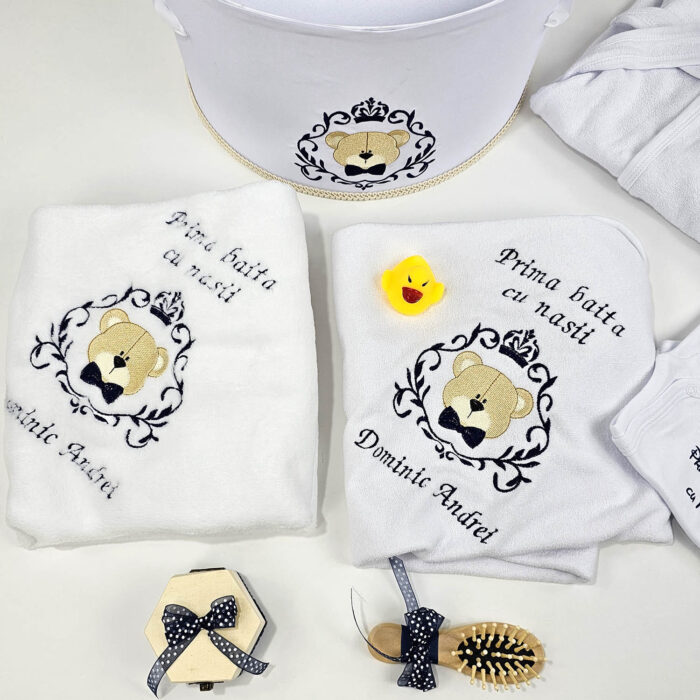 Set Prima Baita cu Nasii "Dominic", model Ursulet, 8 piese, pentru Baieti, culoare Albastru, marca LoreBebe ® - imagine 2