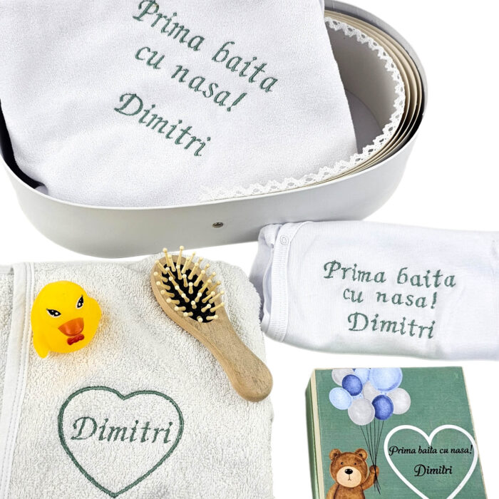 Set Prima Baita cu Nasii "Dimitri", model Ursulet, 7 piese, pentru Baieti, culoare Verde, marca LoreBebe ® - imagine 2