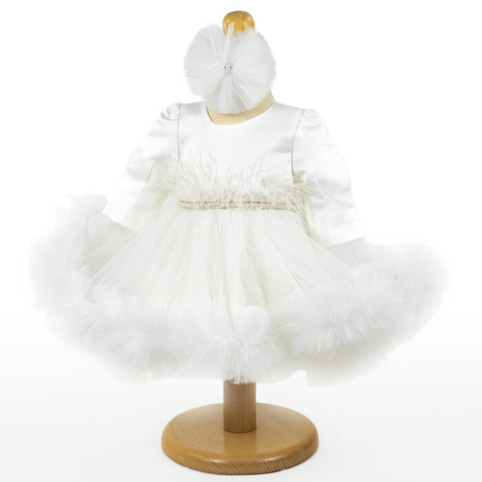 Rochita Botez "Amelia", cu Bentita, 2 piese, pentru Fete, culoare Alb, marca LoreBebe ® - imagine 2