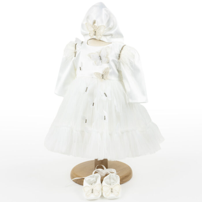 Rochita Botez "Eleonore", cu Bentita, 2 piese, pentru Fete, culoare Alb, marca LoreBebe ® - imagine 2