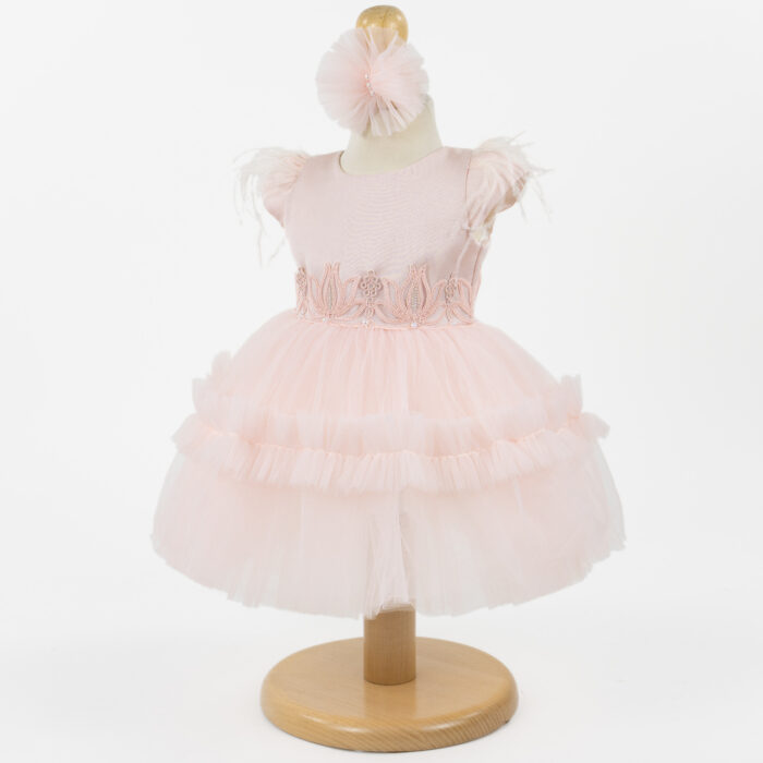 Rochita Botez "Karina", cu Bentita, 2 piese, pentru Fete, culoare Roz , marca LoreBebe ® - imagine 2
