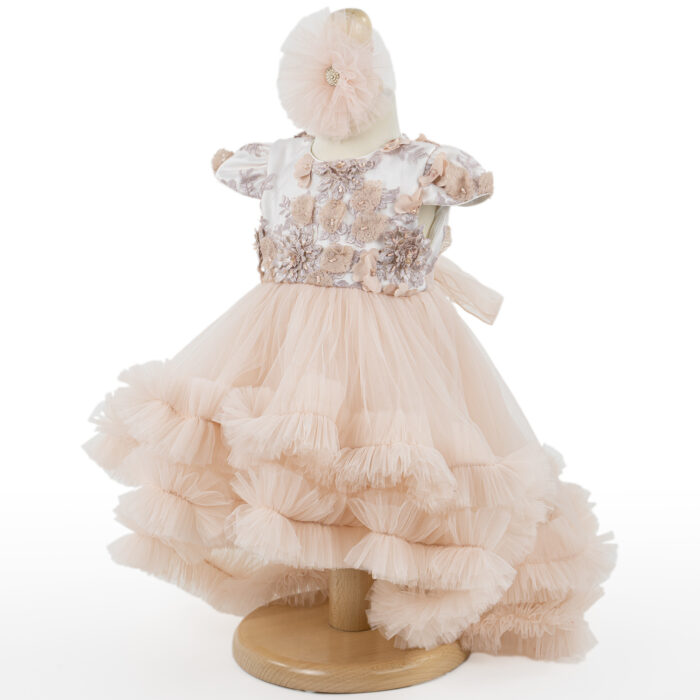 Rochita Botez "Victoria", cu Bentita, 2 piese, pentru Fete, culoare Somon, marca LoreBebe ® - imagine 2