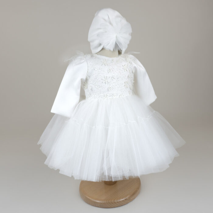 Rochita Botez "Darya", cu Bentita, 2 piese, pentru Fete, culoare Alb, marca LoreBebe ® - imagine 2