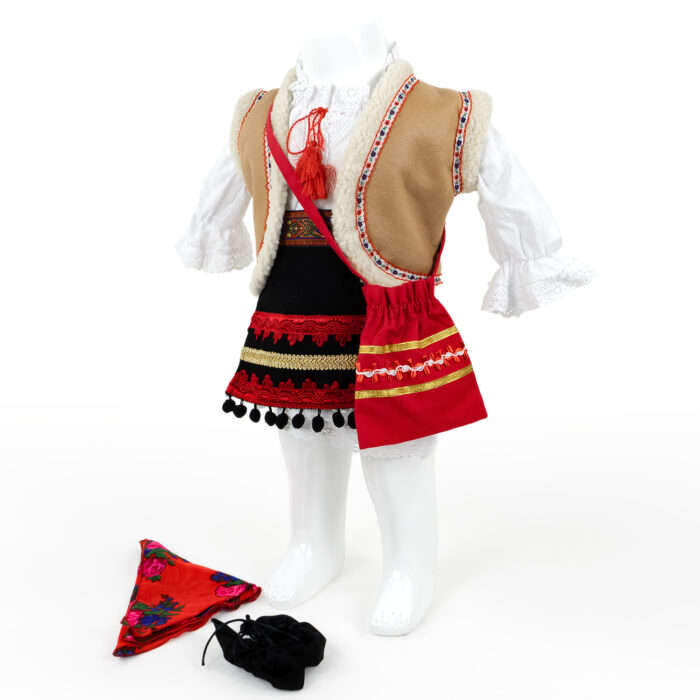Rochita Botez - Port Traditional "Marioara", cu Batic si Traista, 6 piese, pentru Fete, culoare Multicolor, marca LoreBebe ® - imagine 2