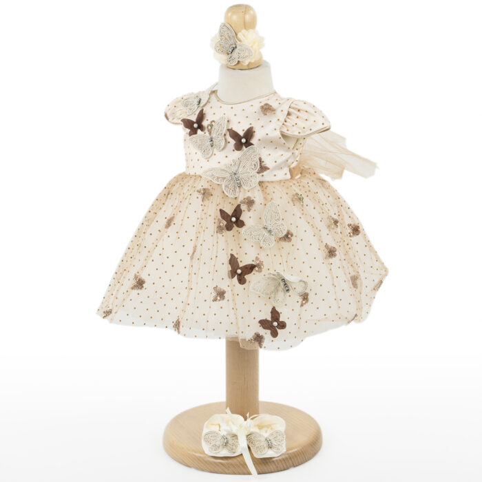 Rochita Botez "Emma", cu Bentita, 2 piese, pentru Fete, culoare Crem, marca LoreBebe ® - imagine 2
