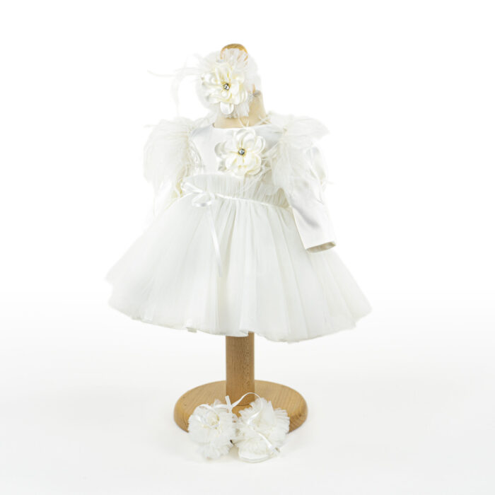 Rochita Botez "Alice", cu Bentita, 2 piese, pentru Fete, culoare Alb, marca LoreBebe ® - imagine 2