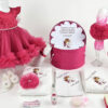 Set Botez "Isabelle Marie", format din Trusou Complet, Lumanare si Tinuta Eleganta, model Ingeras, 14 piese, pentru Fete, culoare Siclam, marca LoreBebe ® - imagine 2