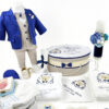 Set Botez "Maximilian Marin", format din Trusou Complet, Lumanare si Tinuta Eleganta, model Ursulet, 24 piese, pentru Baieti, culoare Albastru, marca LoreBebe ® - imagine 2