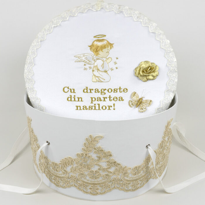 Set Botez "Ingeras de Lumina", format din Trusou Complet si Lumanare, model Ingeras, 10 piese, pentru Fete, culoare Auriu, marca LoreBebe ® - imagine 3