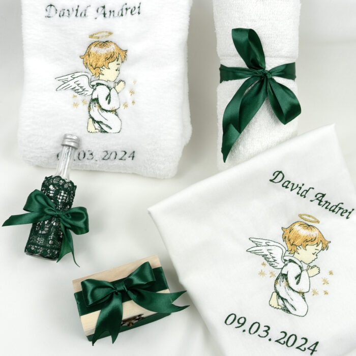 Trusou Botez "Micul Ingeras", model Ingeras, 9 piese, pentru Baieti, Fete, culoare Verde, marca LoreBebe ® - imagine 3