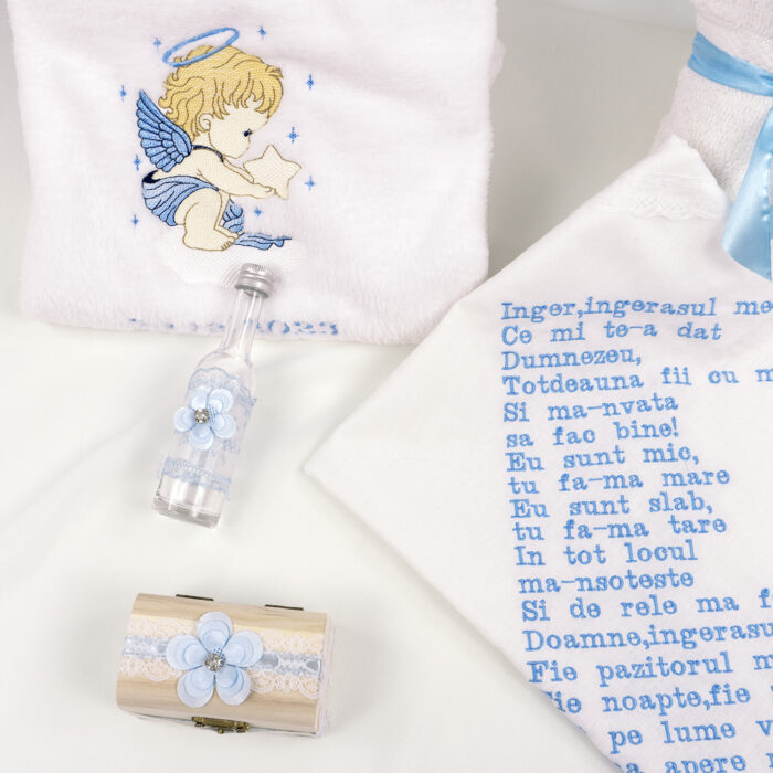 Set Botez "Christian Ioan", format din Trusou Complet si Lumanare, model Ingeras, 10 piese, pentru Baieti, culoare Bleumarin, marca LoreBebe ® - imagine 3