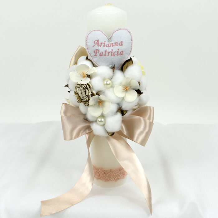 Lumanare Botez din Parafina, model "Decor Vegetal", culoare Crem, marca LoreBebe ® - imagine 3