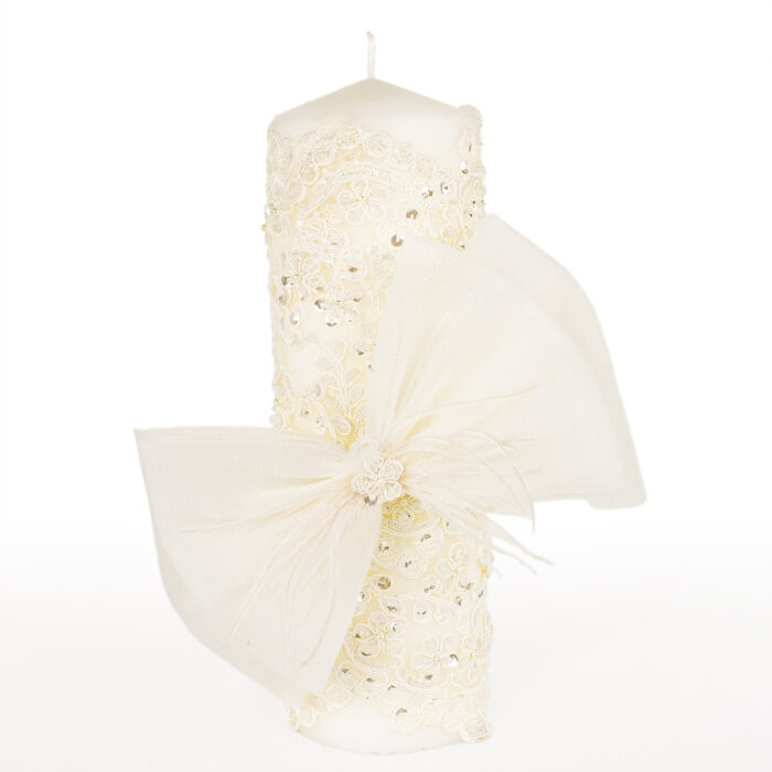 Lumanare Botez din Parafina, model "Dantela si Funda", culoare Crem, marca LoreBebe ® - imagine 3