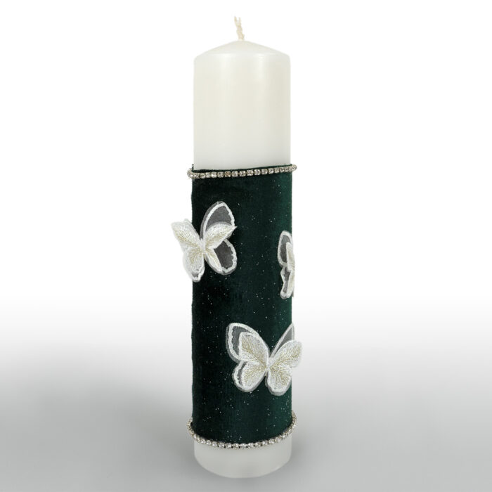 Lumanare Botez din Parafina, model "Aripi pe Catifea", culoare Verde, marca LoreBebe ® - imagine 3