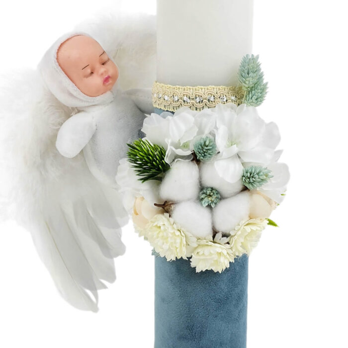 Lumanare Botez din Ceara, model "Ingeras pe Catifea ", culoare Bleumarin, marca LoreBebe ® - imagine 3
