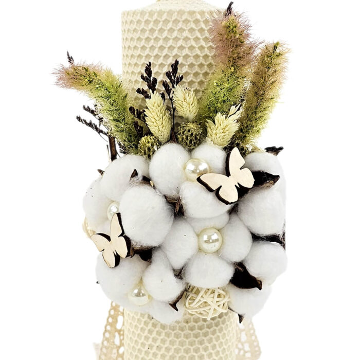 Lumanare Botez din Ceara, model "Fluturi Jucausi", culoare Crem, marca LoreBebe ® - imagine 3