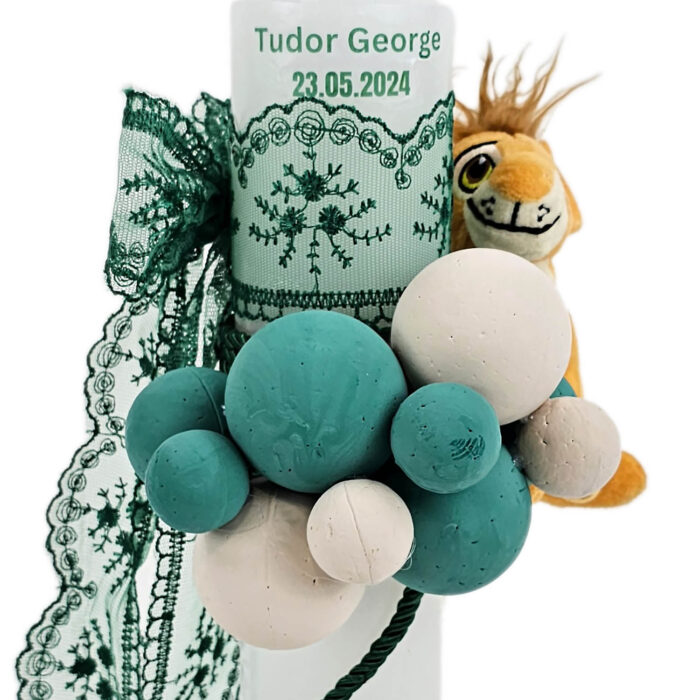 Lumanare Botez din Parafina, model "Prietenii Junglei", culoare Verde, marca LoreBebe ® - imagine 3