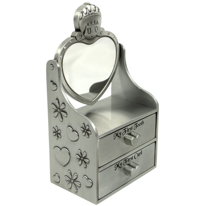 Cutie Prima Suvita din Metal, model "Fetita cu Oglinda", culoare Gri, marca LoreBebe ® - imagine 3