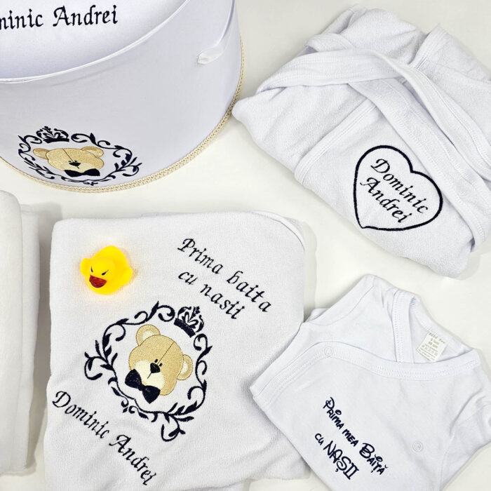 Set Prima Baita cu Nasii "Dominic", model Ursulet, 8 piese, pentru Baieti, culoare Albastru, marca LoreBebe ® - imagine 3