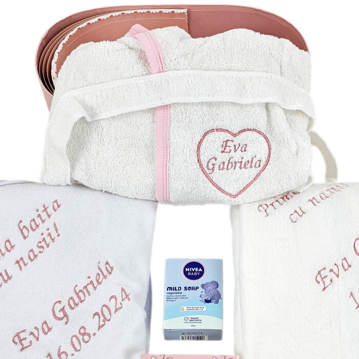 Set Prima Baita cu Nasii "Eva", model Fluturasi, 8 piese, pentru Fete, culoare Roz , marca LoreBebe ® - imagine 3