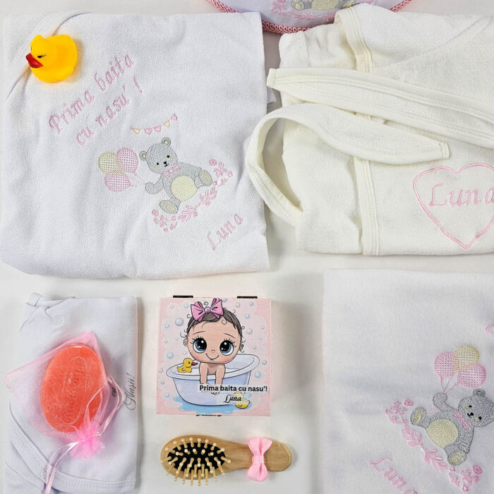 Set Prima Baita cu Nasii "Luna", model Ursulet, 8 piese, pentru Fete, culoare Roz , marca LoreBebe ® - imagine 3