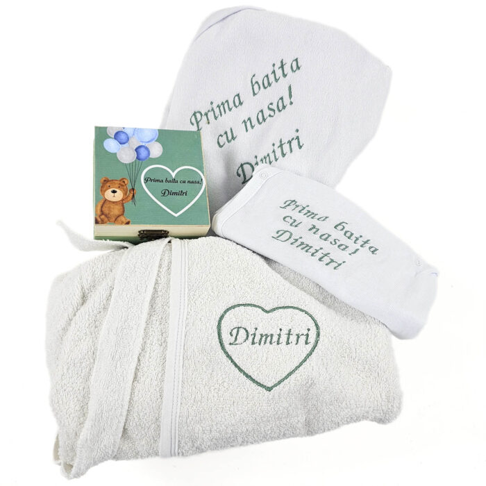 Set Prima Baita cu Nasii "Dimitri", model Ursulet, 7 piese, pentru Baieti, culoare Verde, marca LoreBebe ® - imagine 3