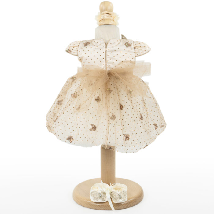 Rochita Botez "Emma", cu Bentita, 2 piese, pentru Fete, culoare Crem, marca LoreBebe ® - imagine 3