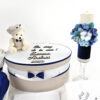 Set Botez "Darius Andrei", format din Trusou Complet, Lumanare si Tinuta Eleganta, model Ursulet, 17 piese, pentru Baieti, culoare Albastru, marca LoreBebe ® - imagine 3
