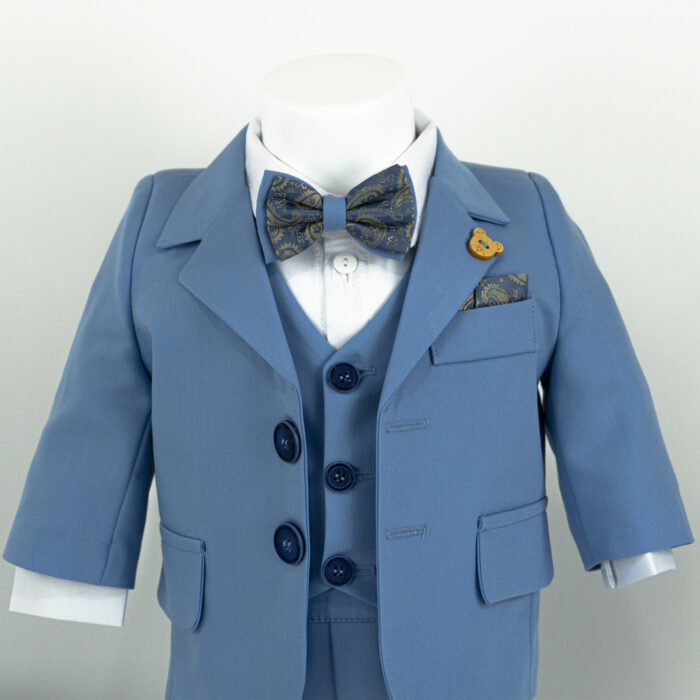 Set Botez "Aripile Ingerasului", format din Trusou Complet, Lumanare si Tinuta Eleganta, model Ingeras, 17 piese, pentru Baieti, culoare Bleumarin, marca LoreBebe ® - imagine 4