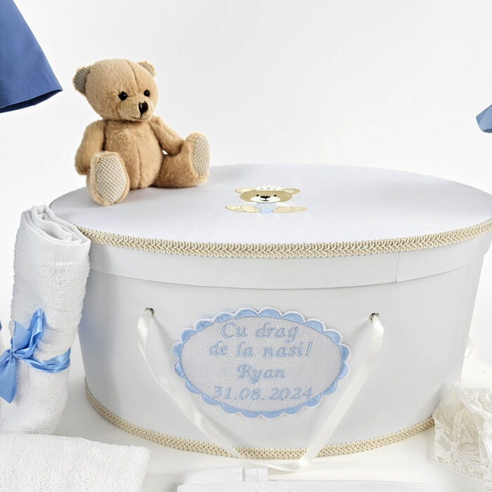 Set Botez "Ryan", format din Trusou Complet, Lumanare si Tinuta Eleganta, model Ursulet, 17 piese, pentru Baieti, culoare Bleumarin, marca LoreBebe ® - imagine 4