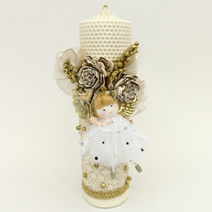 Set Botez "Ingeras de Lumina", format din Trusou Complet si Lumanare, model Ingeras, 10 piese, pentru Fete, culoare Auriu, marca LoreBebe ® - imagine 4