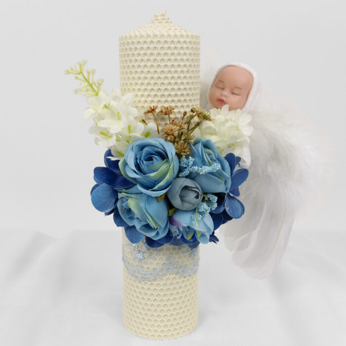 Set Botez "Aripile Ingerasului", format din Trusou Complet si Lumanare, model Ingeras, 10 piese, pentru Baieti, culoare Bleumarin, marca LoreBebe ® - imagine 4