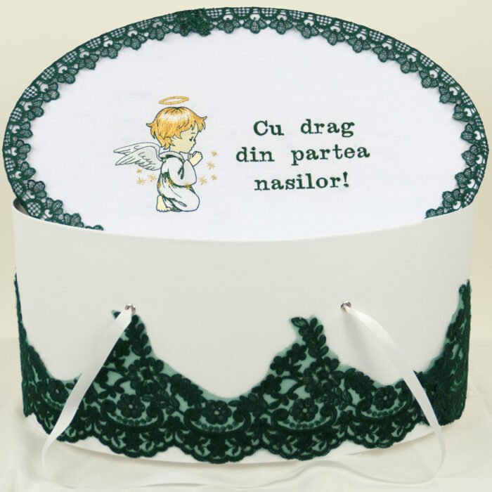 Set Botez "Aripi de Inger", format din Trusou Complet si Lumanare, model Ingeras, 10 piese, pentru Baieti, Fete, culoare Verde, marca LoreBebe ® - imagine 4