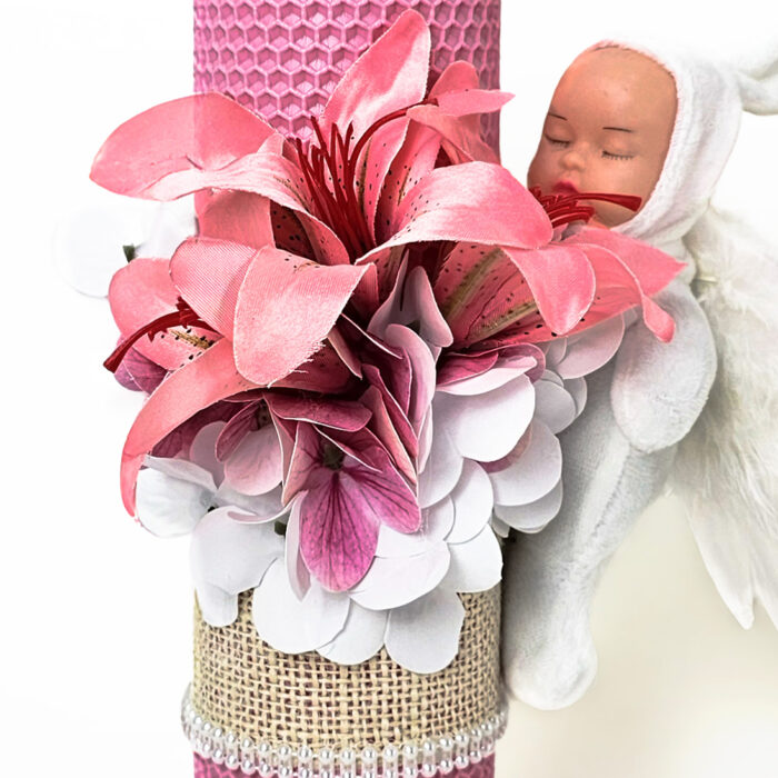 Lumanare Botez din Ceara, model "Figuri Angelice", culoare Roz , marca LoreBebe ® - imagine 4