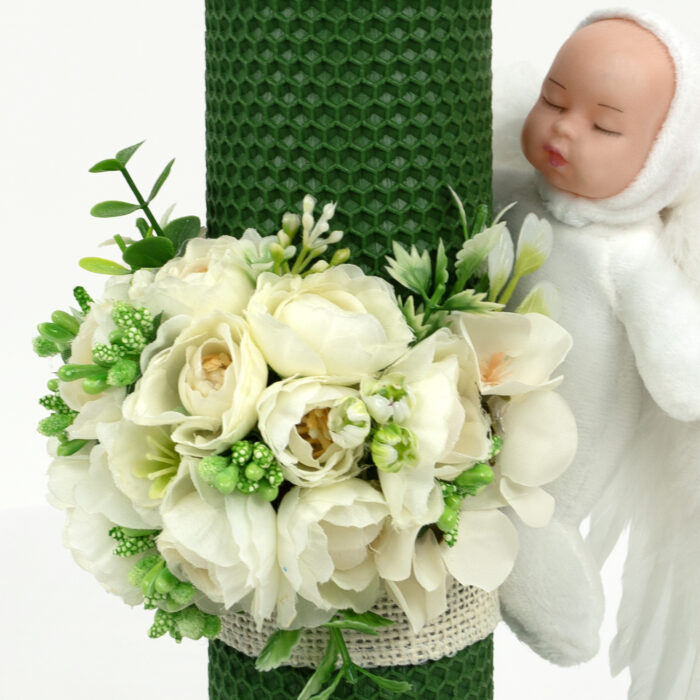 Lumanare Botez din Ceara, model "Inger Pazitor", culoare Verde, marca LoreBebe ® - imagine 4