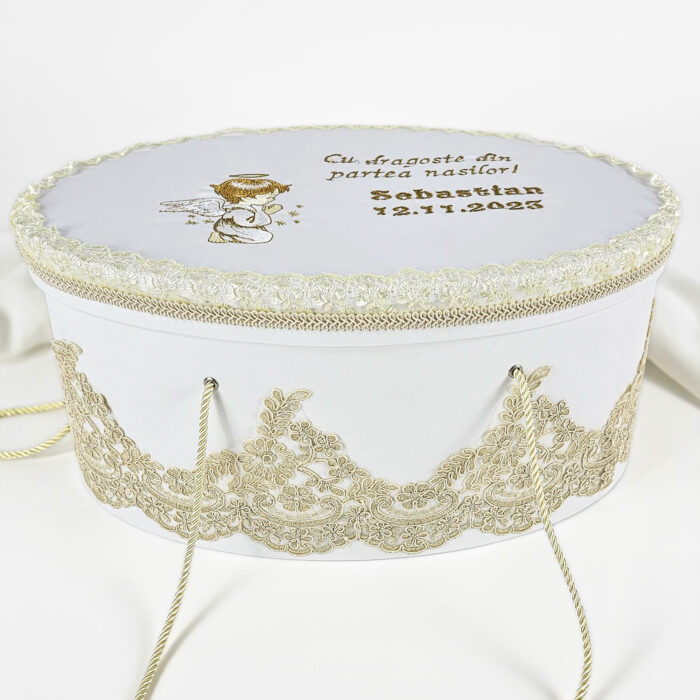 Set Botez "Ingerasul de Lumina", format din Trusou Complet, Lumanare si Tinuta Eleganta, model Ingeras, 16 piese, pentru Baieti, culoare Auriu, marca LoreBebe ® - imagine 4