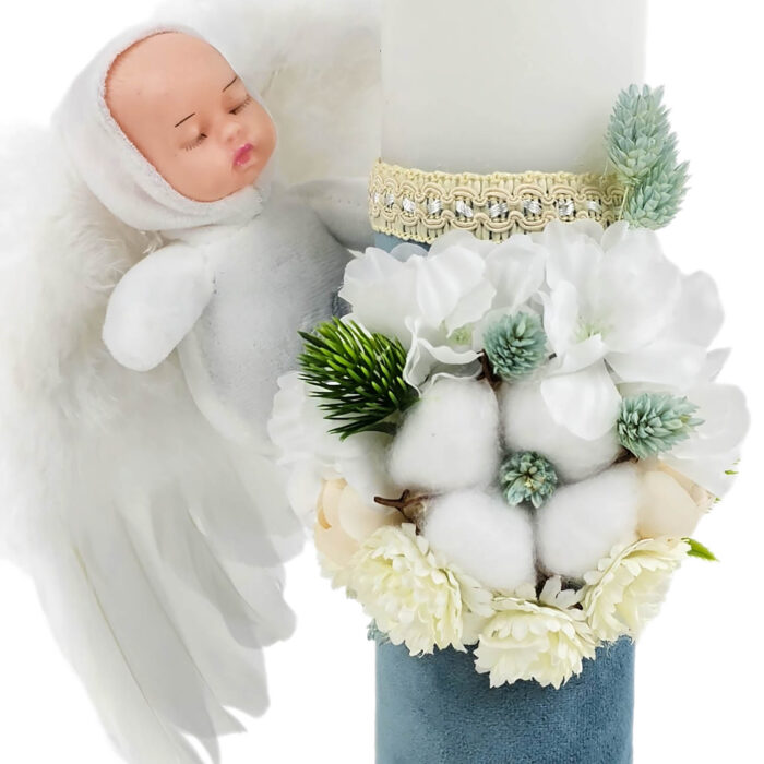 Lumanare Botez din Ceara, model "Ingeras pe Catifea ", culoare Bleumarin, marca LoreBebe ® - imagine 4