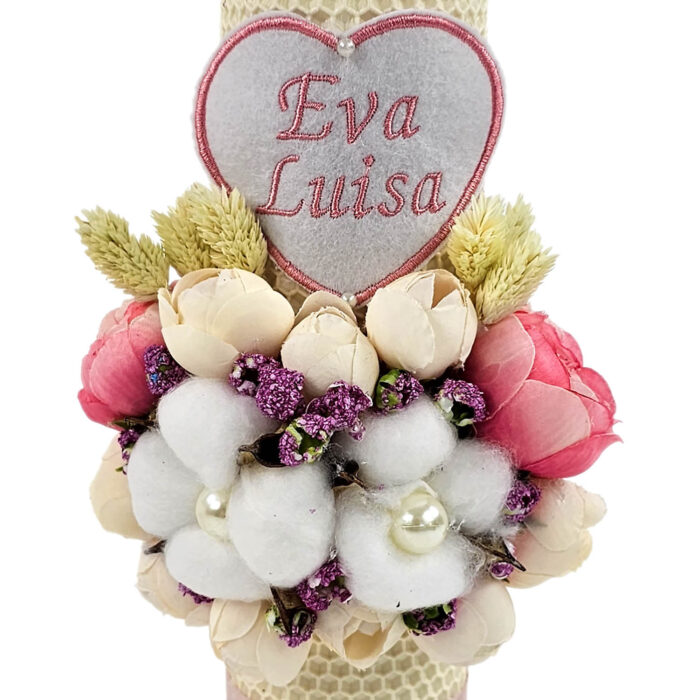 Lumanare Botez din Ceara, model "Eva si Accente Florale", culoare Somon, marca LoreBebe ® - imagine 4