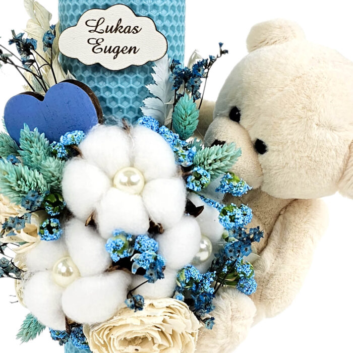 Lumanare Botez din Ceara, model "Lukas si Atingeri Florale", culoare Bleumarin, marca LoreBebe ® - imagine 4