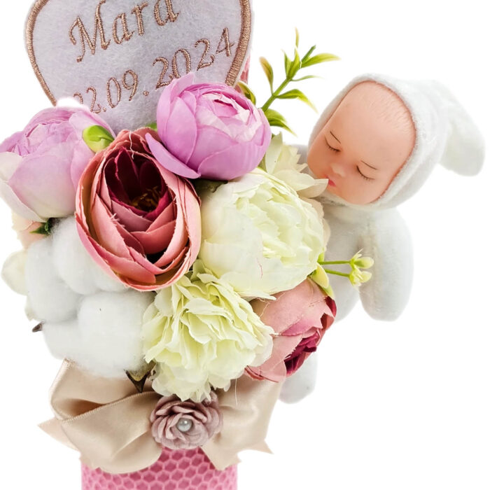 Lumanare Botez din Ceara, model "Mara si Ingerasul Pazitor", culoare Roz , marca LoreBebe ® - imagine 4