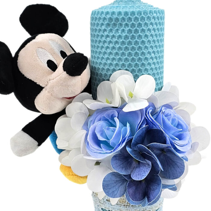 Lumanare Botez din Ceara, model "Mickey si Motive Florale", culoare Bleumarin, marca LoreBebe ® - imagine 4