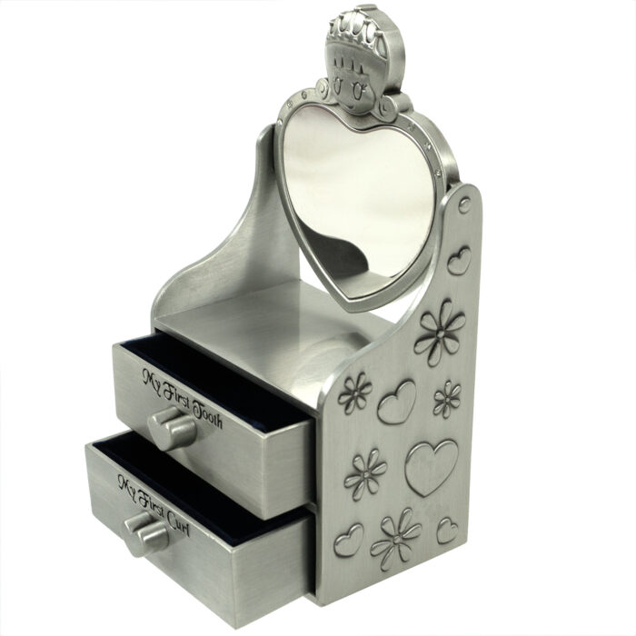 Cutie Prima Suvita din Metal, model "Fetita cu Oglinda", culoare Gri, marca LoreBebe ® - imagine 4